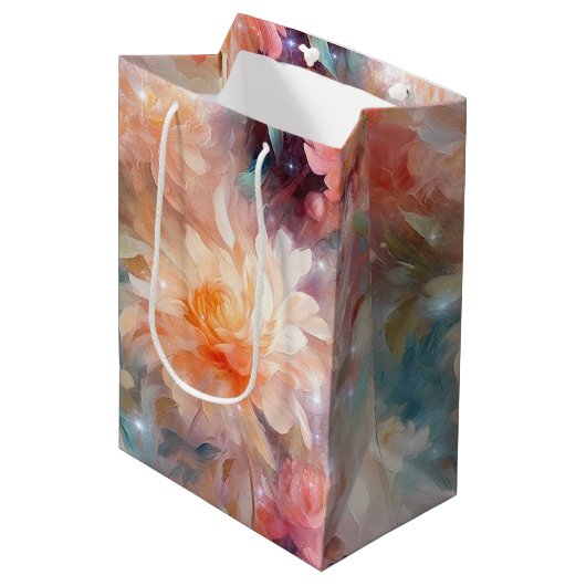 Roos Blush Perzik Sinaasappel Bloemen Huwelijk Medium Cadeauzakje (Voorkant Gekanteld)