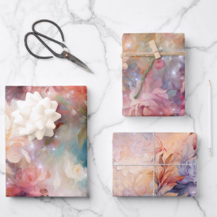 Roos Blush Perzik Sinaasappel Bloemen Inpakpapier Vel