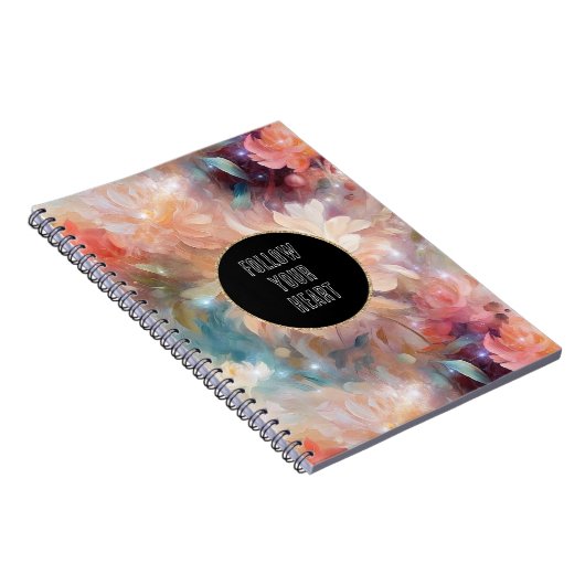 Roos Blush Perzik Sinaasappel Bloemen Notitieboek (Rechterzijde)