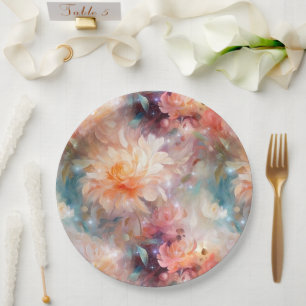 Roos Blush Perzik Sinaasappel Bloemen Papieren Bordje