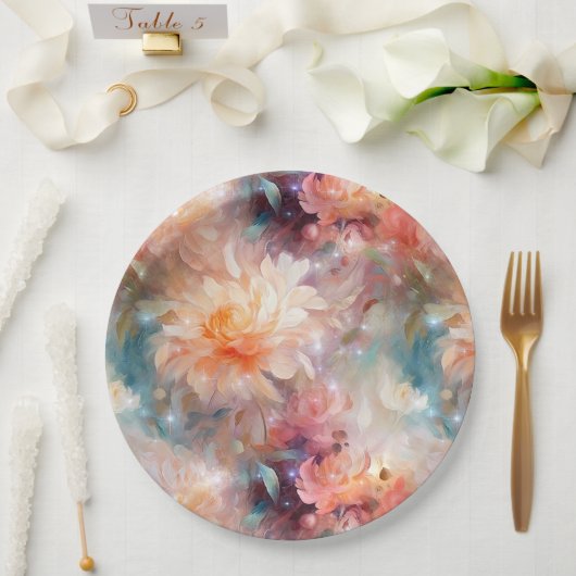 Roos Blush Perzik Sinaasappel Bloemen Papieren Bordje (Huwelijk)