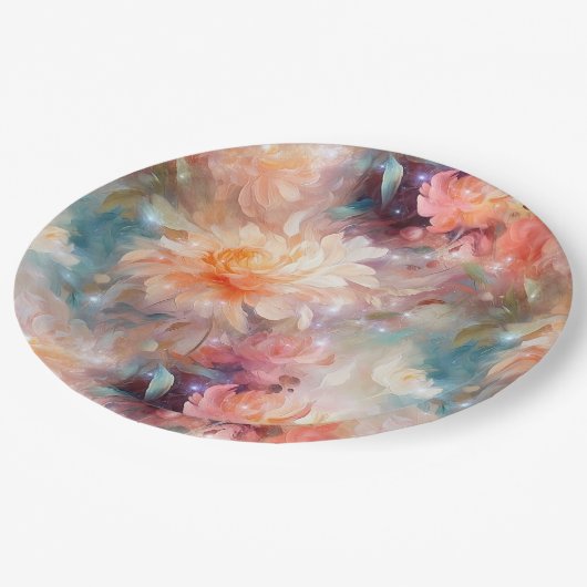 Roos Blush Perzik Sinaasappel Bloemen Papieren Bordje (Gekanteld)