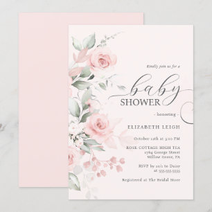 Roos Blush Pink Baby shower Kaart