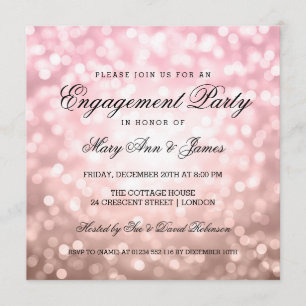 Roos Blush Pink Bokeh Lights Engagement Party Kaart
