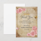 Roos Blush Pink Butterfly Crown Gold Quinceanera Bedankkaart (Voorkant / Achterkant)