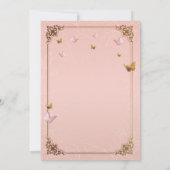 Roos Blush Pink Butterfly Crown Gold Quinceanera Kaart (Achterkant)