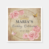 Roos Blush Pink Butterfly Crown Gold Quinceanera Servet (Voorkant)