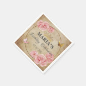 Roos Blush Pink Butterfly Crown Gold Quinceanera Servet (Hoek)