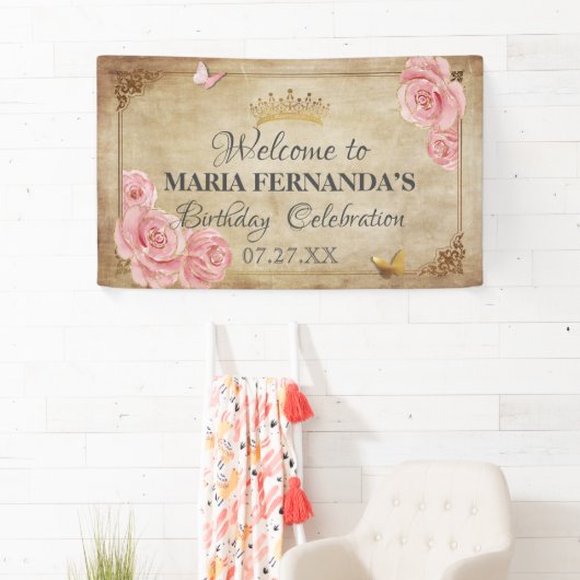 Roos Blush Pink Butterfly Crown Gold Quinceanera Spandoek (Insitu)