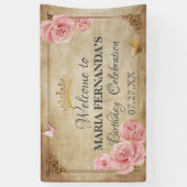 Roos Blush Pink Butterfly Crown Gold Quinceanera Spandoek (Verticaal)