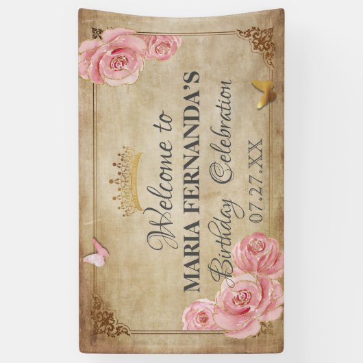 Roos Blush Pink Butterfly Crown Gold Quinceanera Spandoek (Verticaal)