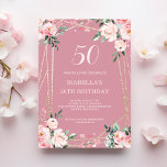 Roos | Blush Pink Floral 50th Birthday Invitation Kaart<br><div class="desc">Op zoek naar een mooie en elegante verjaardagsuitnodiging? Bekijk onze roos en blozend roze bloemenuitnodiging met een prachtig gouden geometrisch lijst! Deze aanpasbare uitnodiging is perfect voor elk verjaardagsfeest, of het nu een zoete 16, 30e of 60e is. De delicate roze bloemen voegen een vleugje vrouwelijkheid toe, terwijl het gouden...</div>