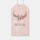 Roos Blush Pink Floral Deer Antlers Boho Chic Cadeaulabel (Voorkant)