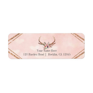 Roos Blush Pink Floral Deer Antlers Boho Chic Etiket