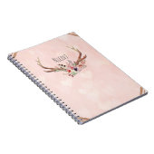 Roos Blush Pink Floral Deer Antlers Boho Chic Notitieboek (Rechterzijde)