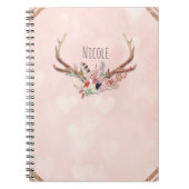 Roos Blush Pink Floral Deer Antlers Boho Chic Notitieboek (Voorkant)