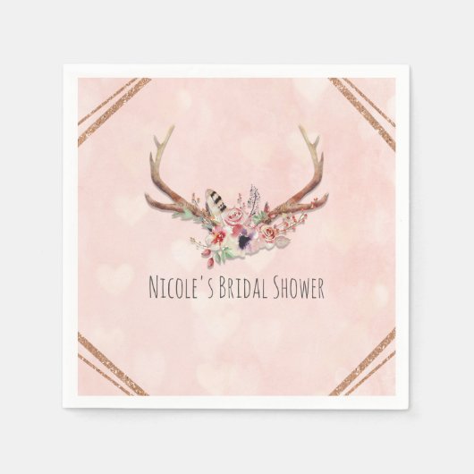 Roos Blush Pink Floral Deer Antlers Boho Chic Servet (Voorkant)