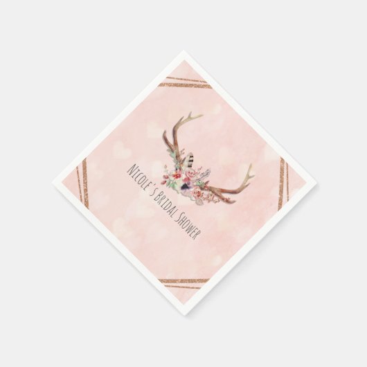 Roos Blush Pink Floral Deer Antlers Boho Chic Servet (Hoek)