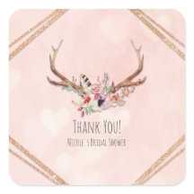 Roos Blush Pink Floral Deer Antlers Boho Chic