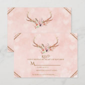 Roos Blush Pink Floral Deer Antlers Boho RSVP (Voorkant / Achterkant)