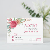 Roos Blush Pink Floral Wedding RSVP (Staand voorkant)