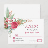 Roos Blush Pink Floral Wedding RSVP Kaartje (Voorkant / Achterkant)