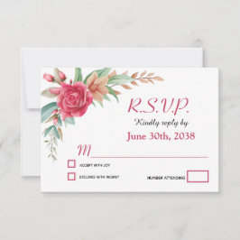 Roos Blush Pink Floral Wedding RSVP Kaartje