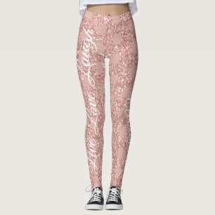 Roos Blush Pink Glitter Live Love Laugh Polka Dot Leggings