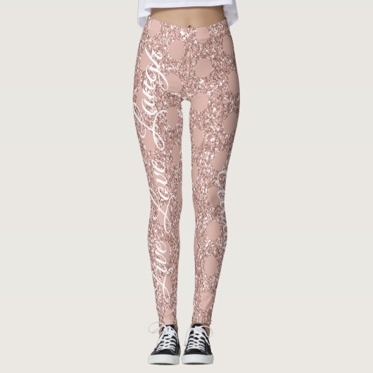 Roos Blush Pink Glitter Live Love Laugh Polka Dot Leggings (Voorkant)