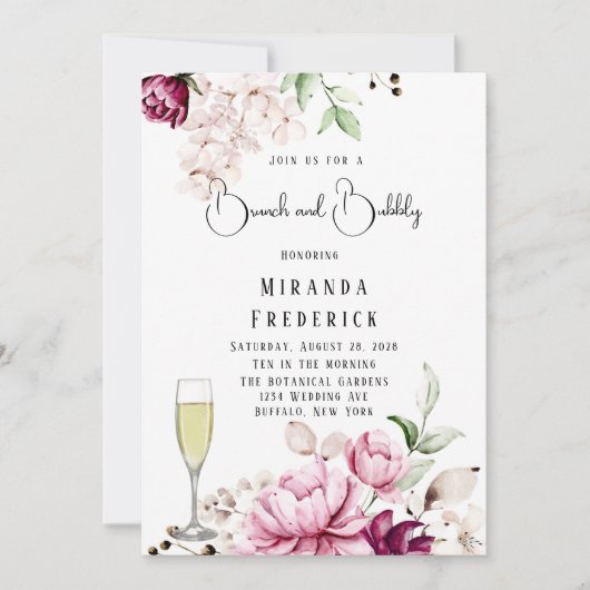 Roos & Blush Pink Paint Brunch en Bubble Kaart (Voorkant)