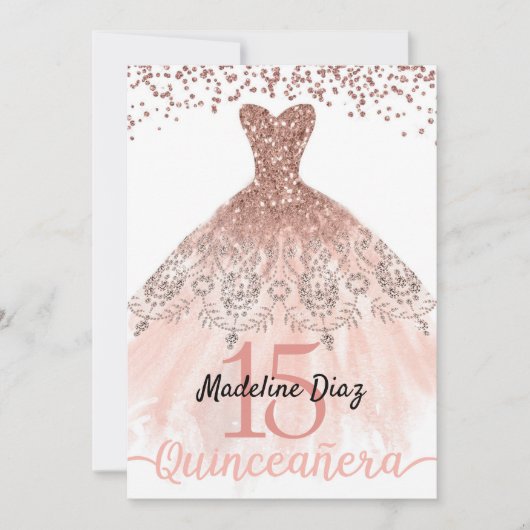 Roos Blush Pink Quinceanera Birthday Uitnodiging (Voorkant)