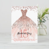 Roos Blush Pink Quinceanera Birthday Uitnodiging (Staand voorkant)