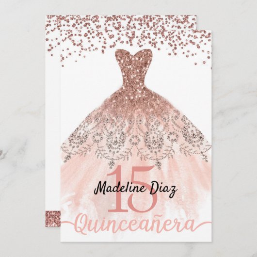 Roos Blush Pink Quinceanera Birthday Uitnodiging (Voorkant / Achterkant)
