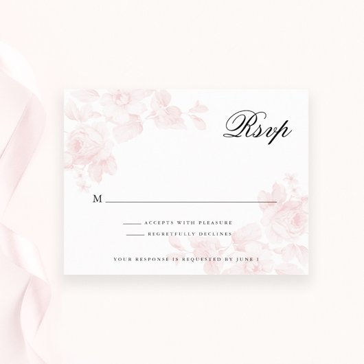  Roos Blush Pink Wedding RSVP Kaartje