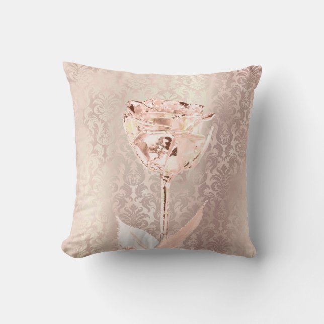 Roos Blush poeder Lux Metallic Damask Kussen (Voorkant)