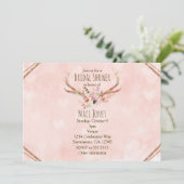 Roos Blush Roze Bloemen Herten Uitnodigingen (Staand voorkant)