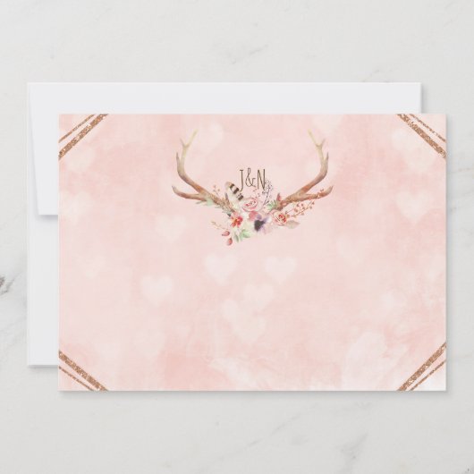 Roos Blush Roze Bloemen Herten Uitnodigingen (Achterkant)