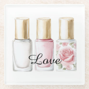Roos Blush Roze Bloemen Nagellak Glazen Onderzetter