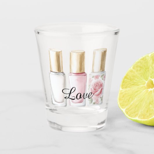 Roos Blush Roze Bloemen Nagellak Shot Glas (Voorkant)
