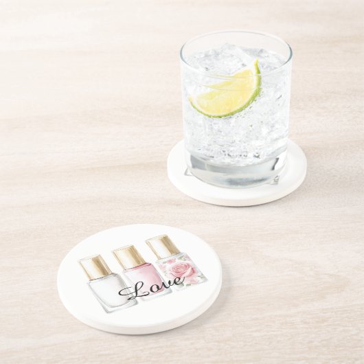  Roos Blush Roze Bloemen Nagellak Zandsteen Onderzetter (Zijkant)