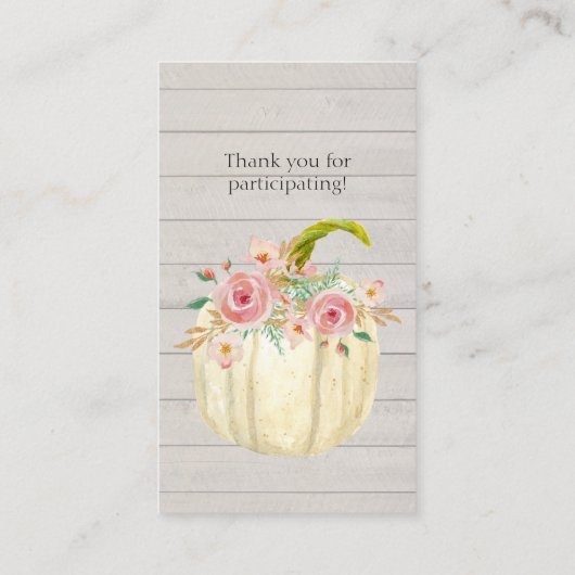 Roos Blush Roze Bloemen Witte Pompoen Luier Raffle Visitekaartje (Achterkant)