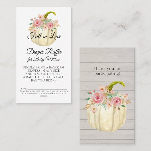 Roos Blush Roze Bloemen Witte Pompoen Luier Raffle Visitekaartje (Voorkant / Achterkant)