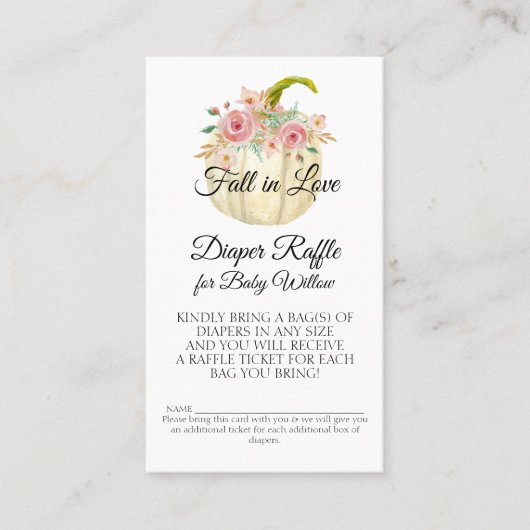Roos Blush Roze Bloemen Witte Pompoen Luier Raffle Visitekaartje (Voorkant)
