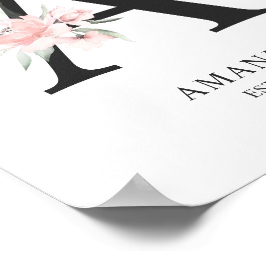 Roos Blush roze letter 'A' Nursery Name Wall Art Poster (Hoek)
