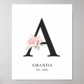 Roos Blush roze letter 'A' Nursery Name Wall Art Poster (Voorkant)