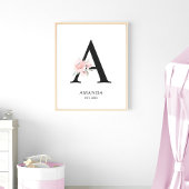 Roos Blush roze letter 'A' Nursery Name Wall Art Poster