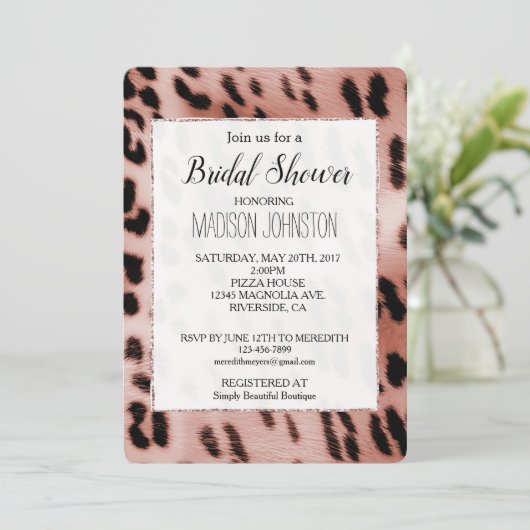 Roos Blush Roze Wit Luipaard Kaart (Staand voorkant)