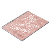 Roos Blush Script Live Liefde Lach Glitter Stippen Notitieboek (Linkerzijde)