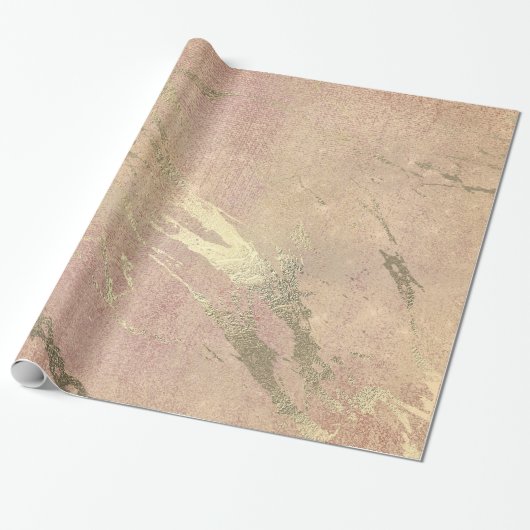 Roos Blush Strokes Skin Gold Marble Shiny VIP Cadeaupapier (Uitgerold)