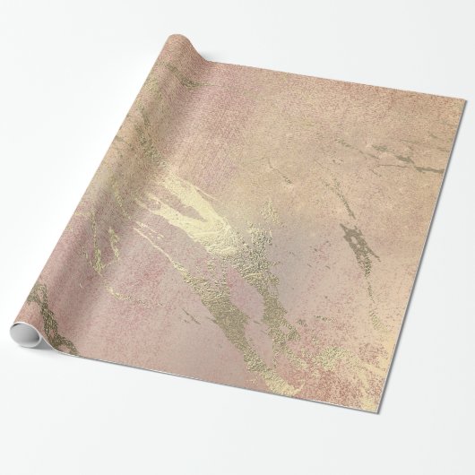 Roos Blush Strokes Skin Gold Marble Spark Cadeaupapier (Uitgerold)